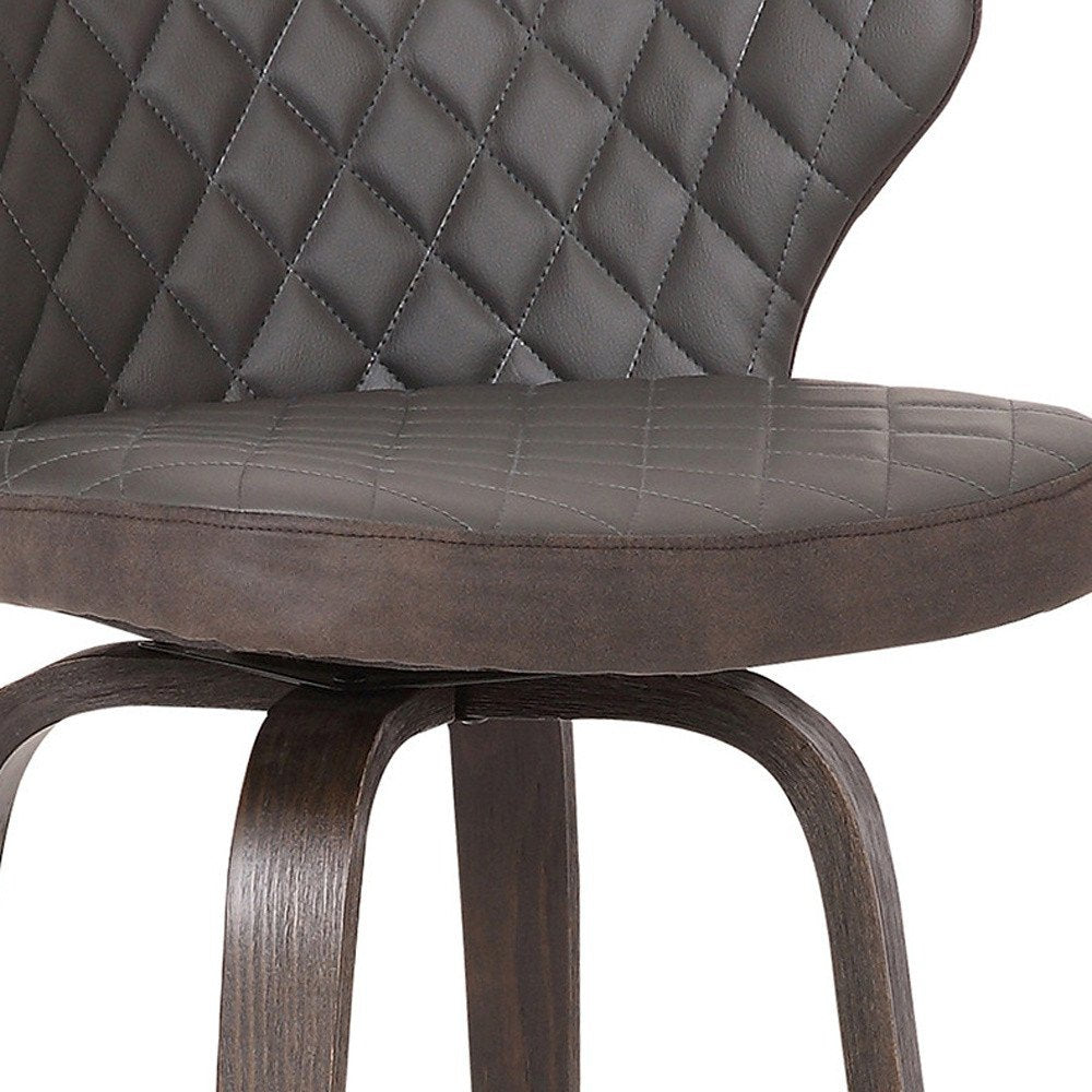 30" Brown Faux Leather And Fabric And Iron Low Back Bar Height Swivel Bar Chair HomeRoots