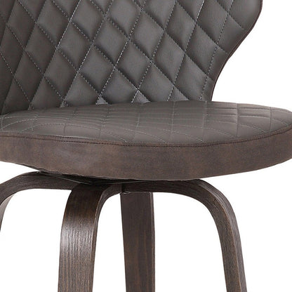 30" Brown Faux Leather And Fabric And Iron Low Back Bar Height Swivel Bar Chair HomeRoots