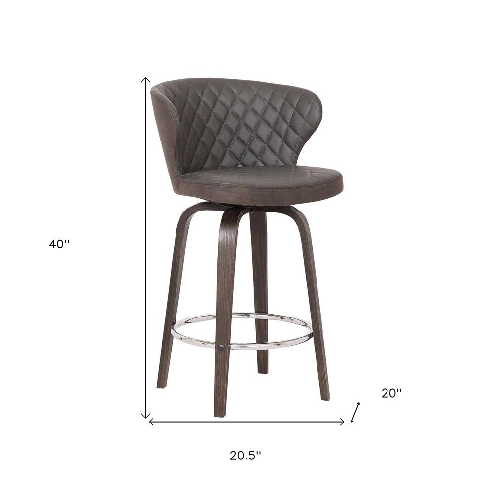 30" Brown Faux Leather And Fabric And Iron Low Back Bar Height Swivel Bar Chair HomeRoots