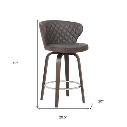 30" Brown Faux Leather And Fabric And Iron Low Back Bar Height Swivel Bar Chair HomeRoots