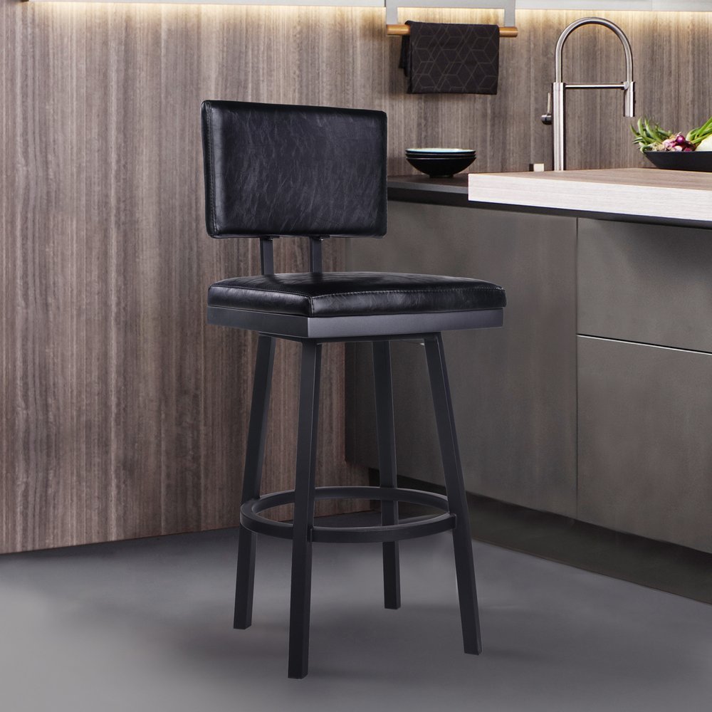 26" Black Fabric And Iron Counter Height Swivel Bar Chair HomeRoots
