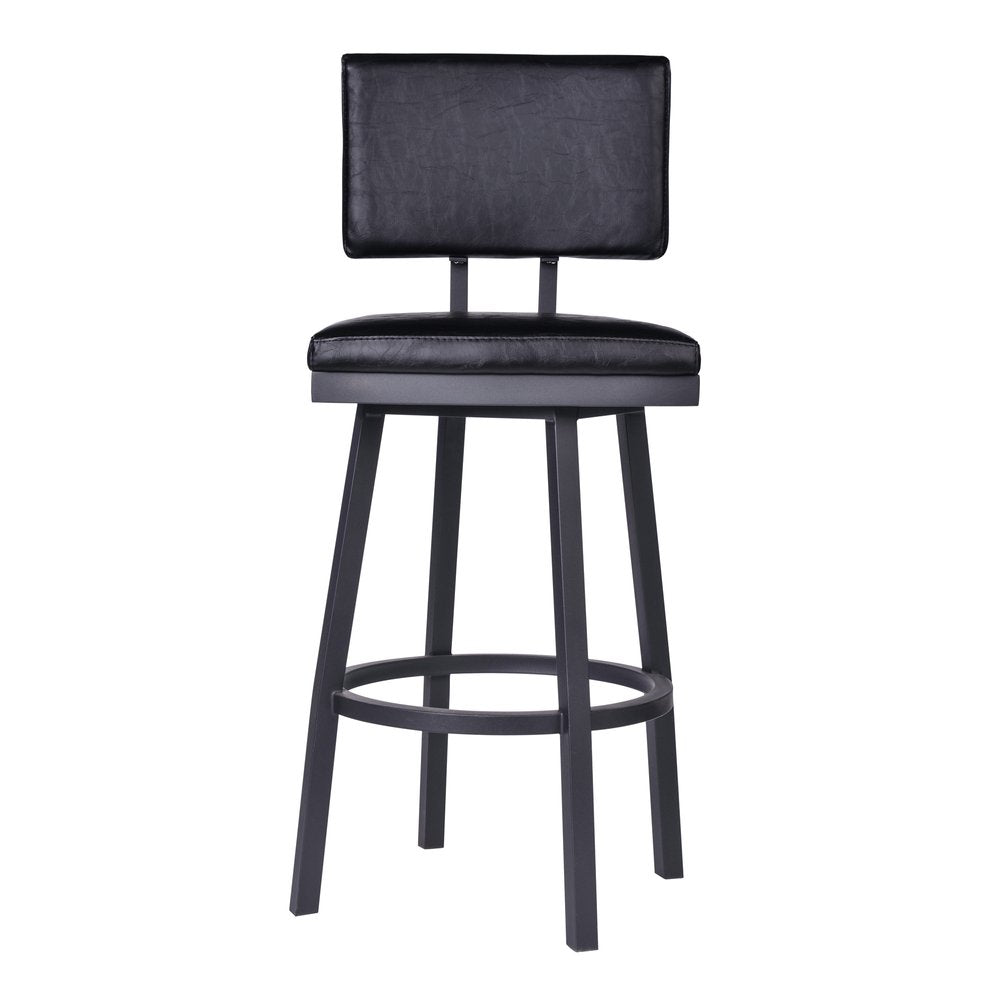 26" Black Fabric And Iron Counter Height Swivel Bar Chair HomeRoots