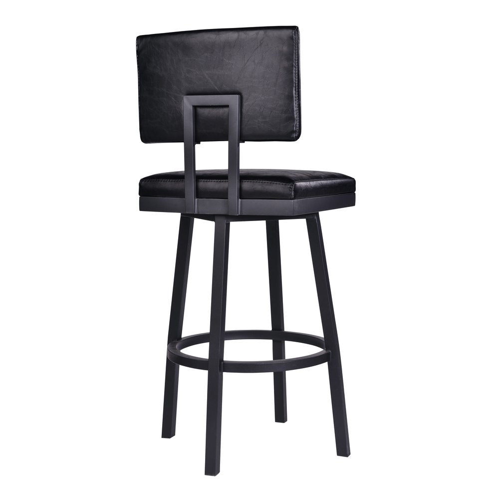 26" Black Fabric And Iron Counter Height Swivel Bar Chair HomeRoots