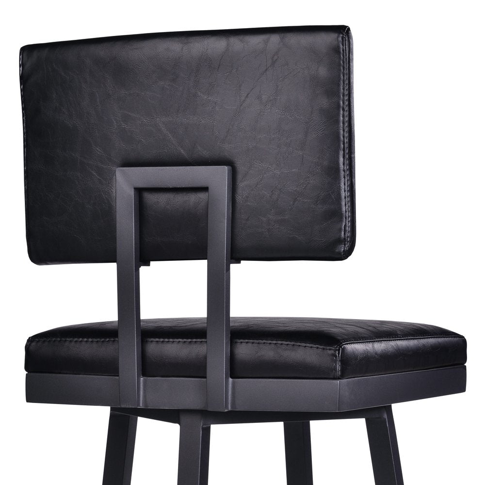 26" Black Fabric And Iron Counter Height Swivel Bar Chair HomeRoots