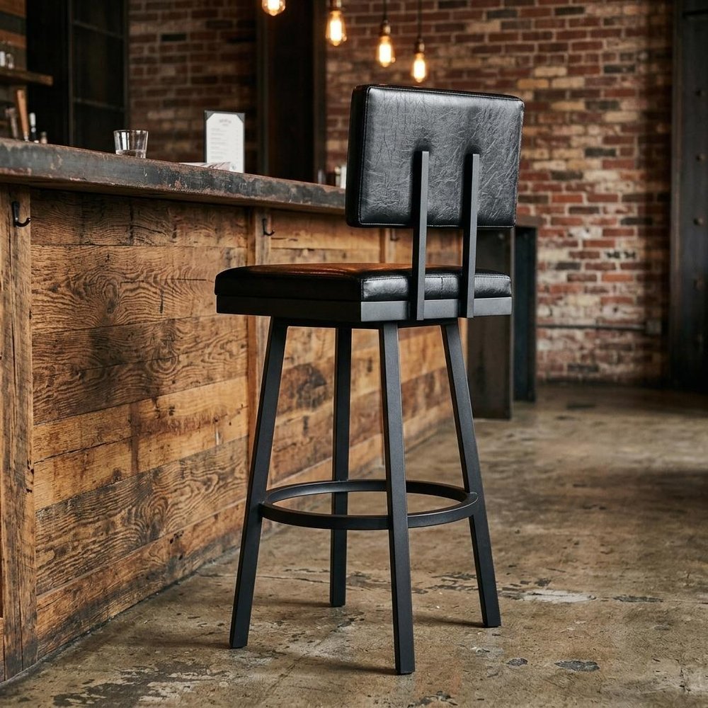 26" Black Fabric And Iron Counter Height Swivel Bar Chair — view 12
