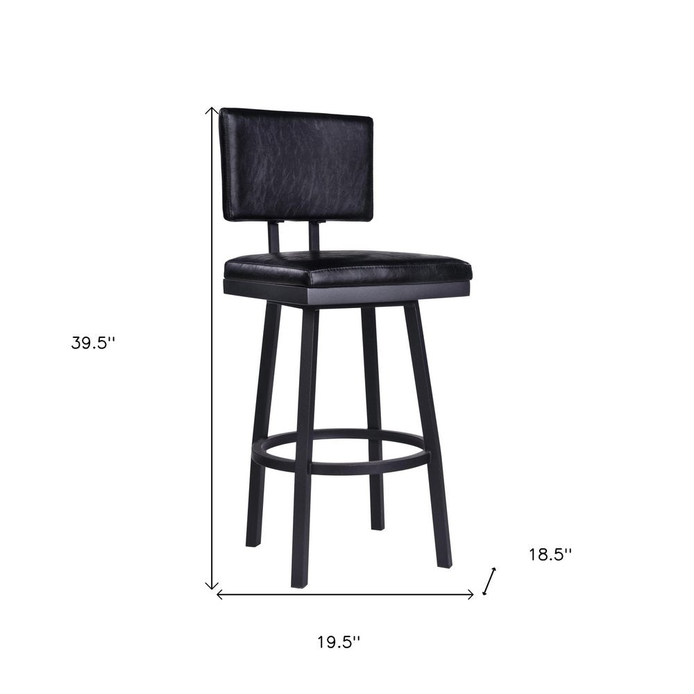 26" Black Fabric And Iron Counter Height Swivel Bar Chair HomeRoots