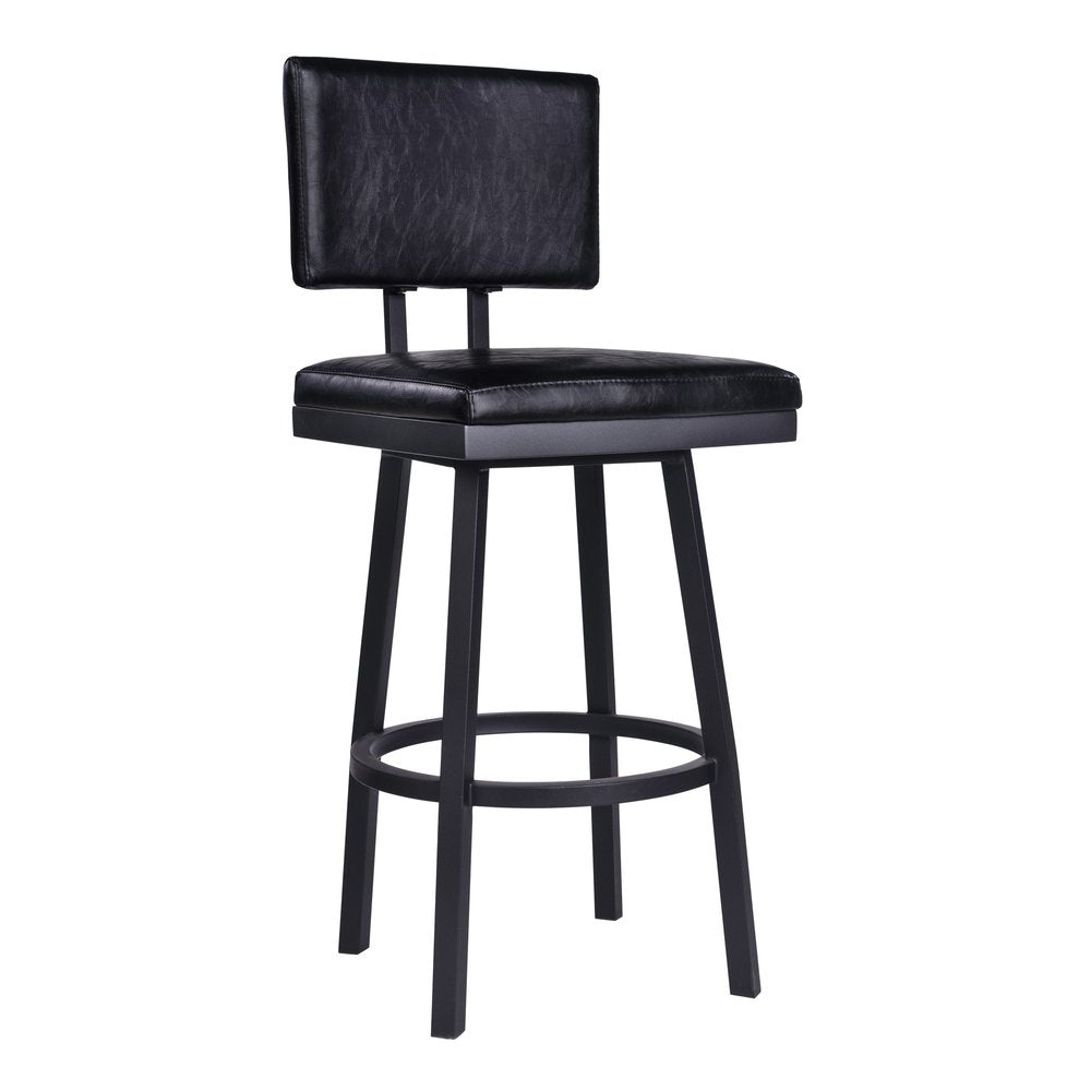 26" Black Fabric And Iron Counter Height Swivel Bar Chair HomeRoots