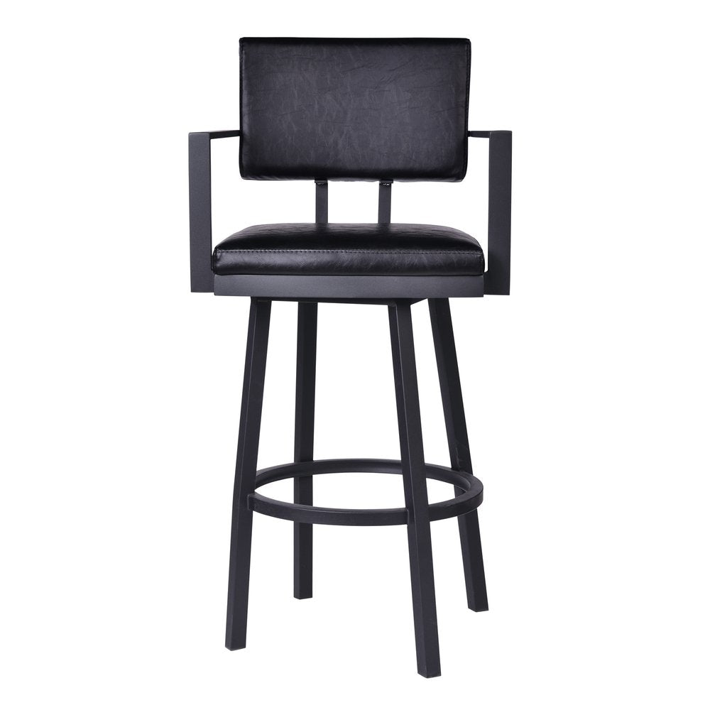 26" Black Faux Leather And Iron Counter Height Swivel Bar Chair HomeRoots