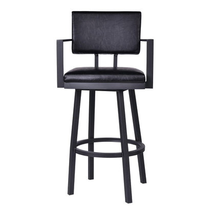 26" Black Faux Leather And Iron Counter Height Swivel Bar Chair HomeRoots