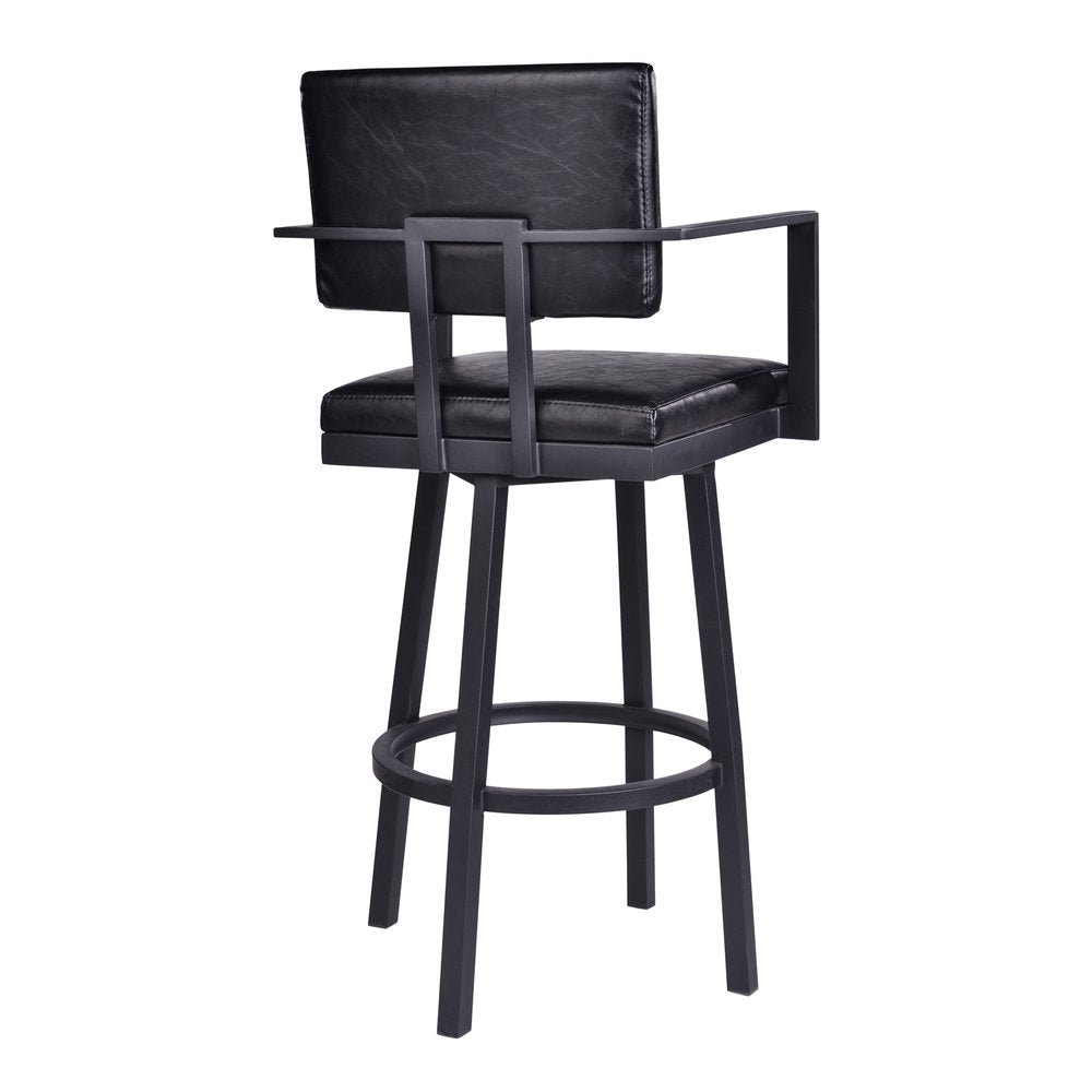 26" Black Faux Leather And Iron Counter Height Swivel Bar Chair HomeRoots