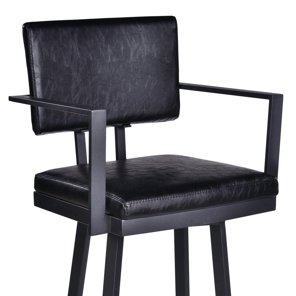 26" Black Faux Leather And Iron Counter Height Swivel Bar Chair HomeRoots