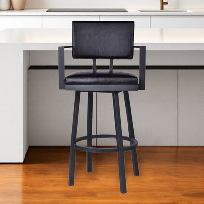 26" Black Faux Leather and Iron Counter Height Swivel Bar Chair HomeRoots