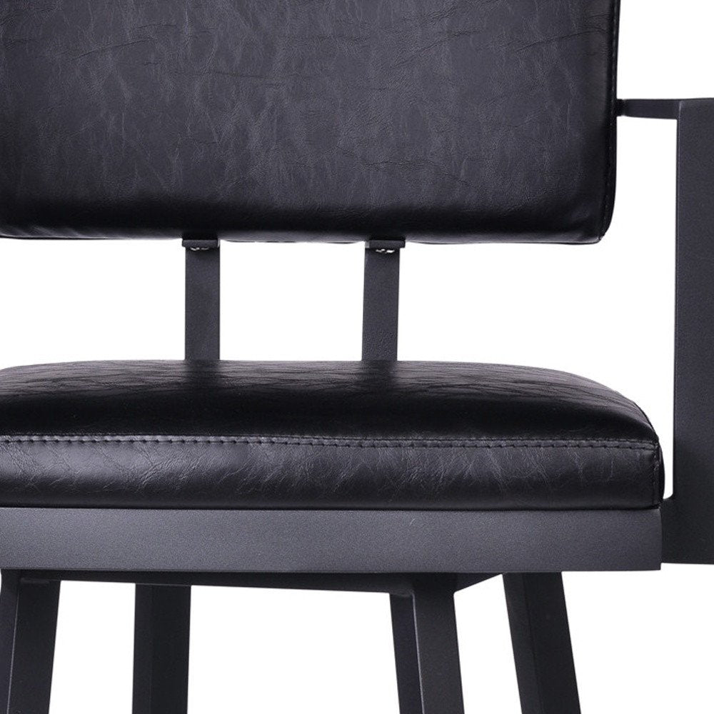 26" Black Faux Leather And Iron Counter Height Swivel Bar Chair HomeRoots