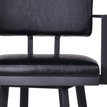 26" Black Faux Leather And Iron Counter Height Swivel Bar Chair HomeRoots