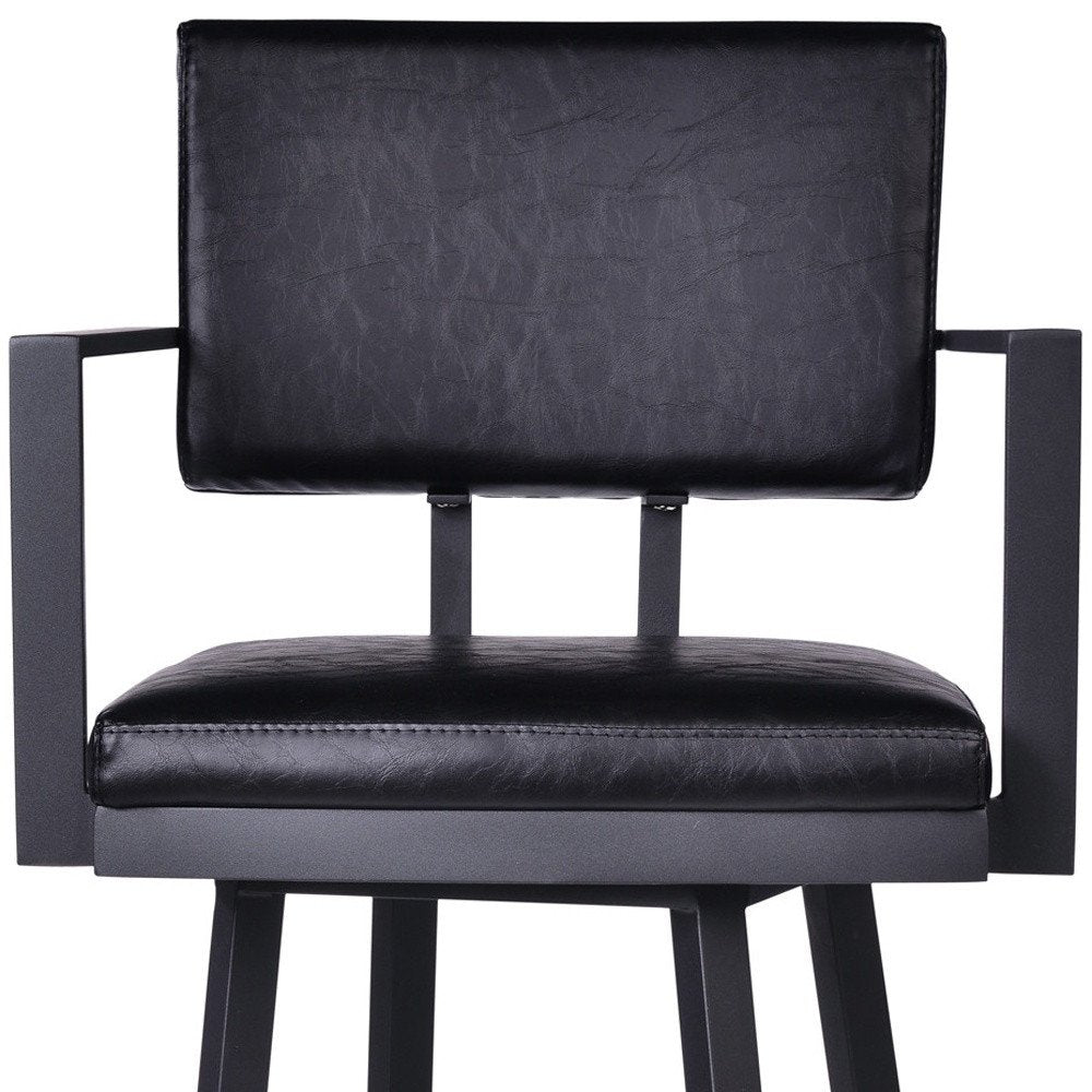 26" Black Faux Leather And Iron Counter Height Swivel Bar Chair HomeRoots