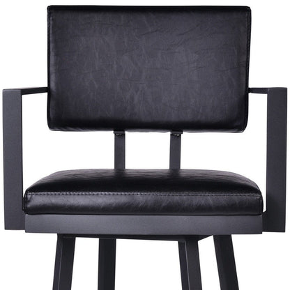 26" Black Faux Leather And Iron Counter Height Swivel Bar Chair HomeRoots