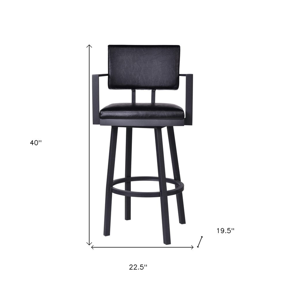 26" Black Faux Leather And Iron Counter Height Swivel Bar Chair HomeRoots