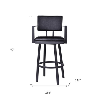 26" Black Faux Leather And Iron Counter Height Swivel Bar Chair HomeRoots