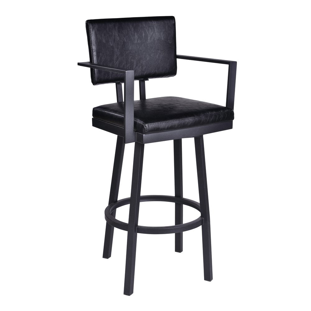 26" Black Faux Leather And Iron Counter Height Swivel Bar Chair HomeRoots