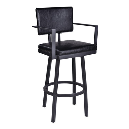 26" Black Faux Leather And Iron Counter Height Swivel Bar Chair HomeRoots