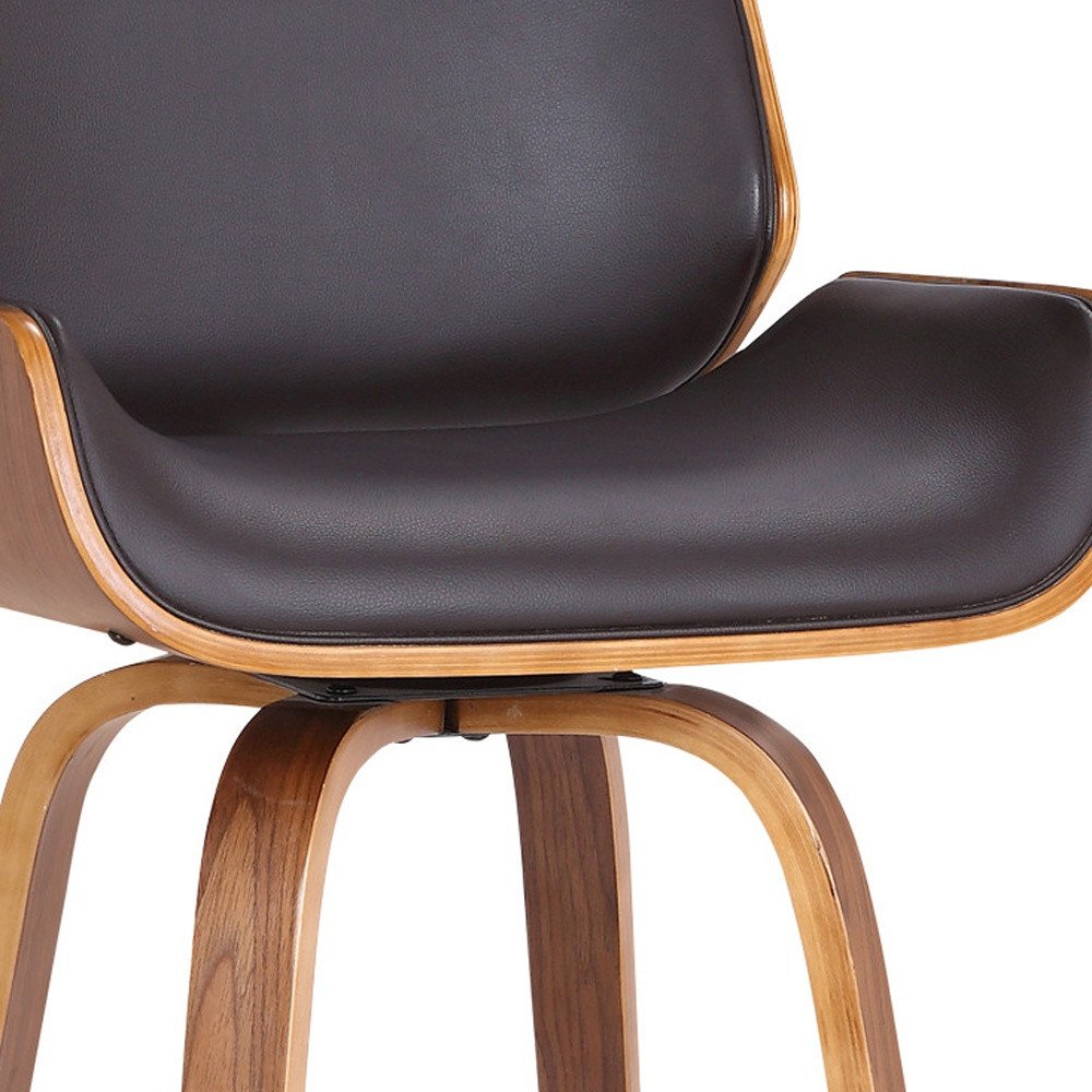 30" Brown Fabric And Solid Wood Low Back Bar Height Swivel Bar Chair HomeRoots