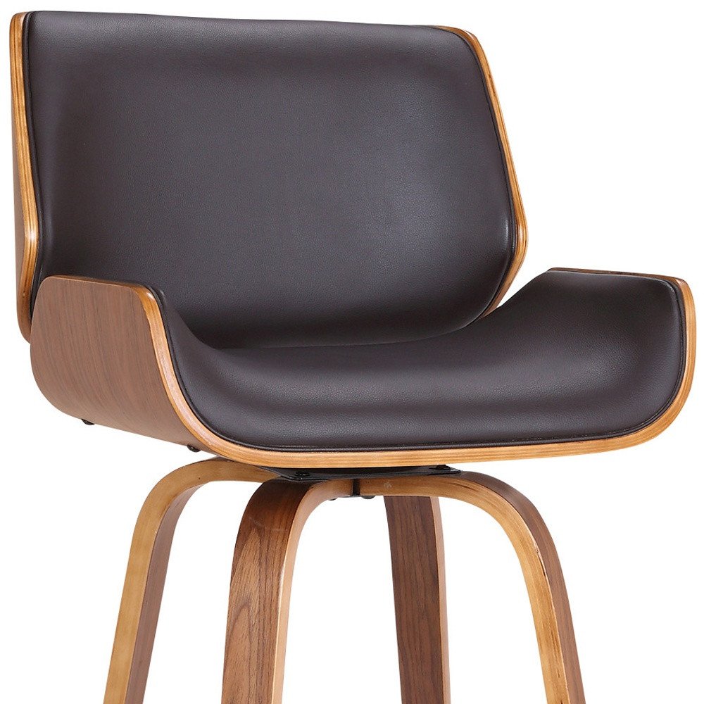 30" Brown Fabric And Solid Wood Low Back Bar Height Swivel Bar Chair HomeRoots