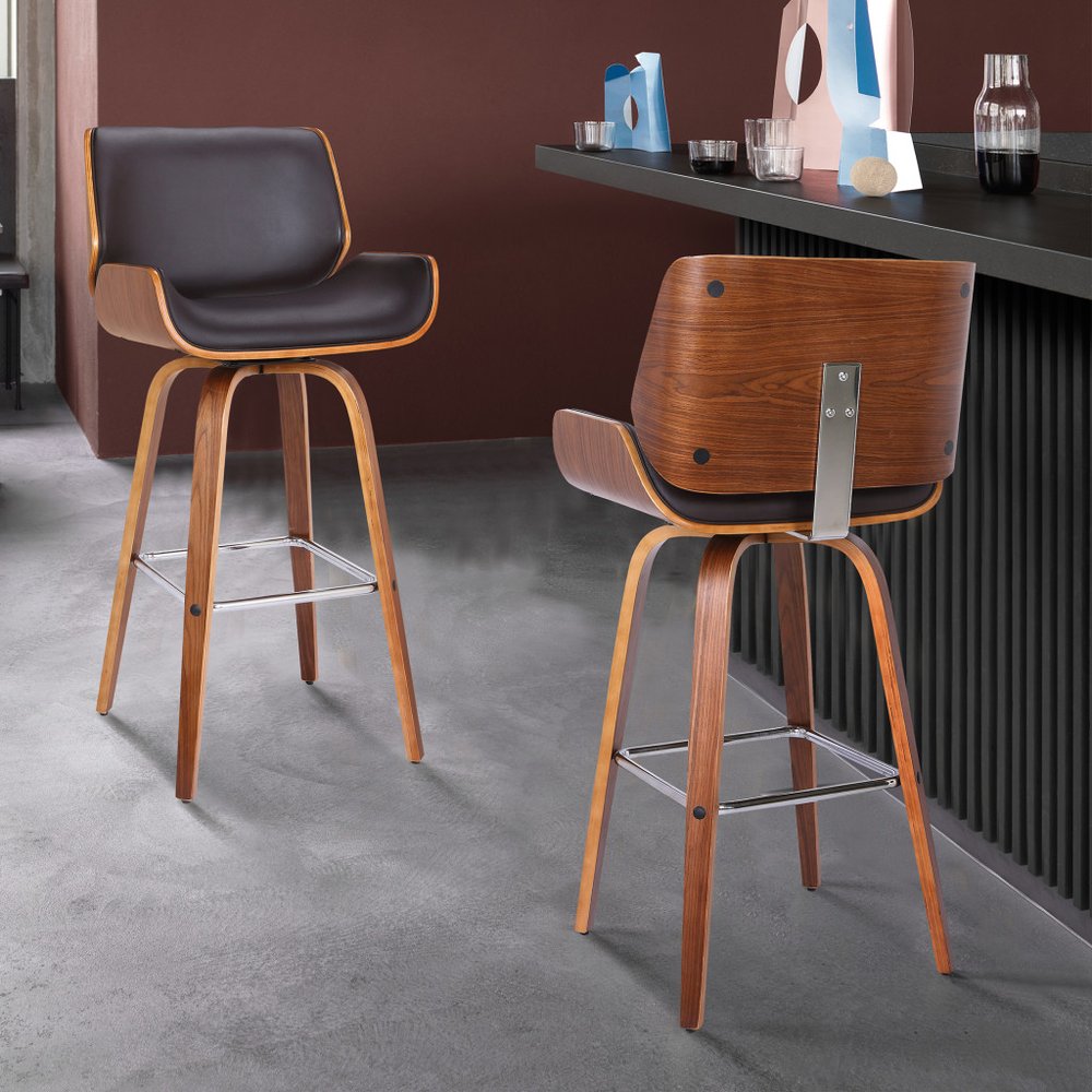 30" Brown Solid Wood Swivel Low Back Bar Height Bar Chair HomeRoots