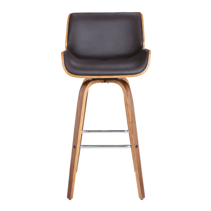 30" Brown Fabric And Solid Wood Low Back Bar Height Swivel Bar Chair HomeRoots