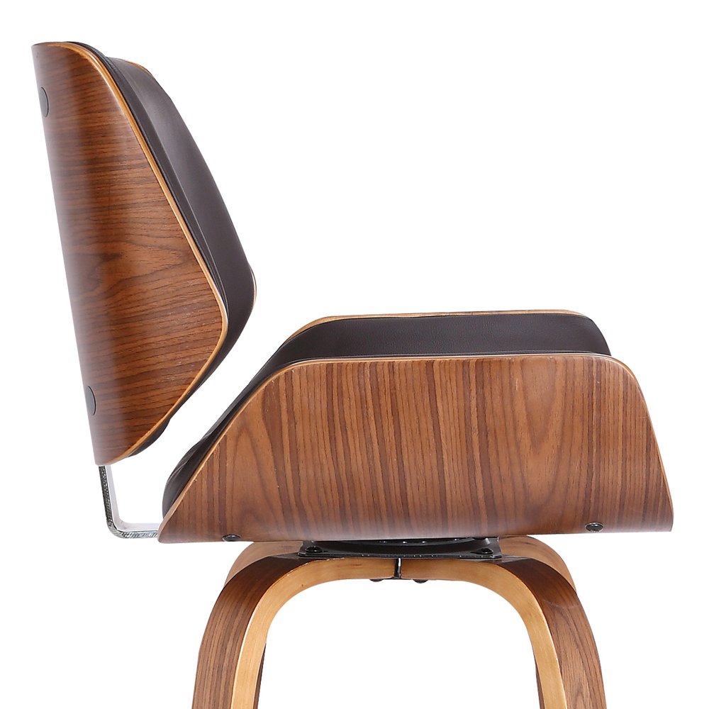 30" Brown Fabric And Solid Wood Low Back Bar Height Swivel Bar Chair HomeRoots