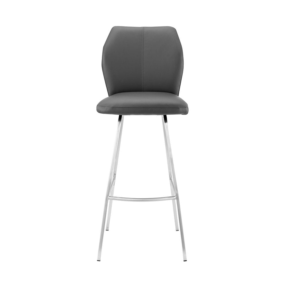 26" Gray And Silver Faux Leather And Iron Counter Height Bar Chair HomeRoots