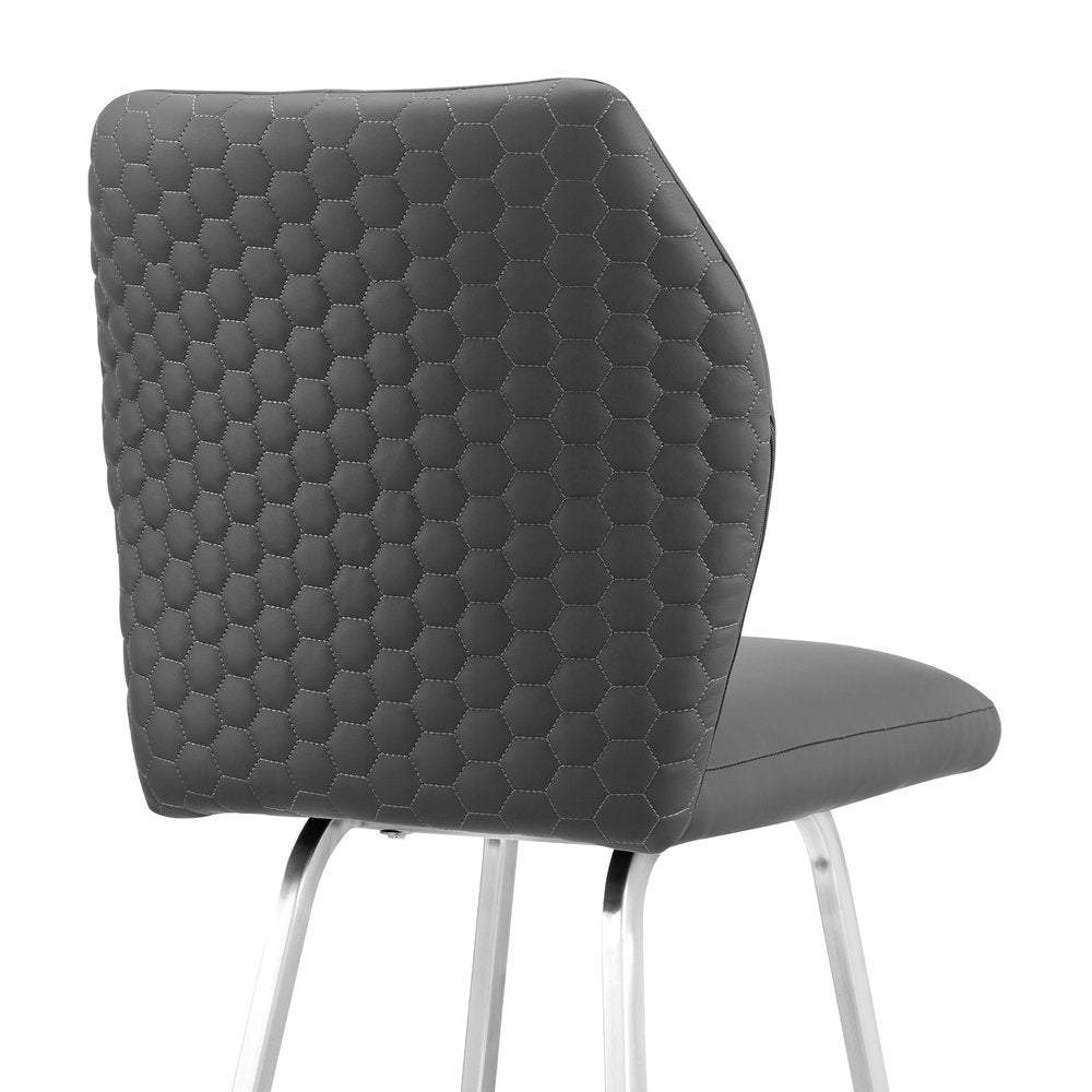 26" Gray And Silver Faux Leather And Iron Counter Height Bar Chair HomeRoots