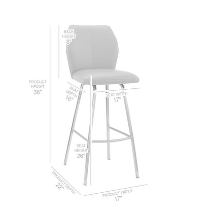 26" Gray And Silver Faux Leather And Iron Counter Height Bar Chair HomeRoots