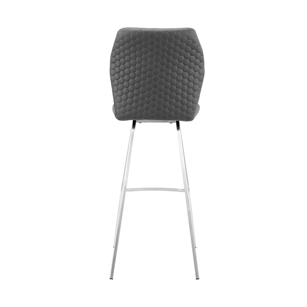 26" Gray And Silver Faux Leather And Iron Counter Height Bar Chair HomeRoots
