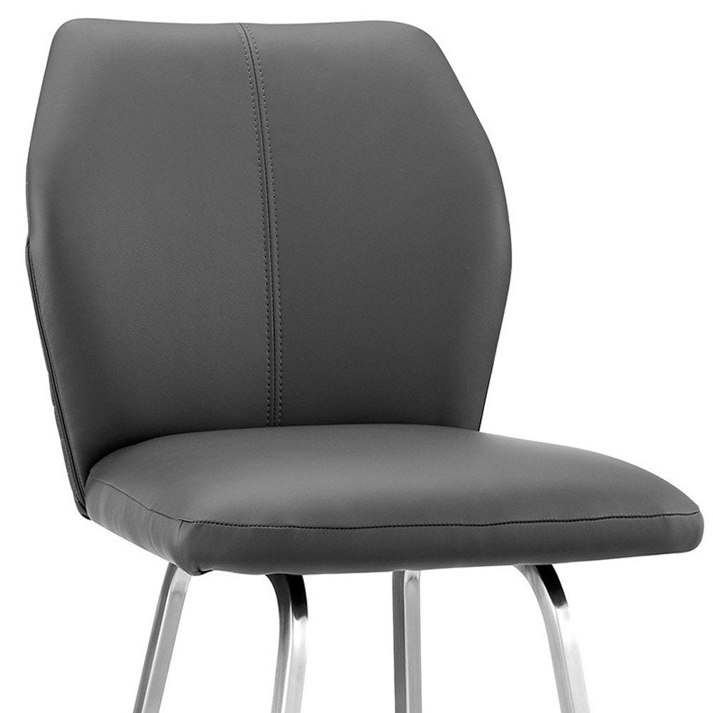 26" Gray And Silver Faux Leather And Iron Counter Height Bar Chair HomeRoots