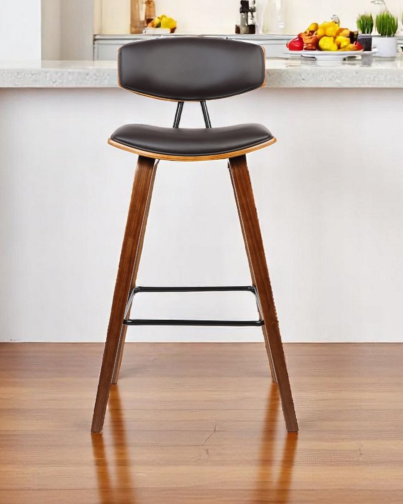 26" Brown Fabric And Solid Wood Low Back Counter Height Bar Chair HomeRoots