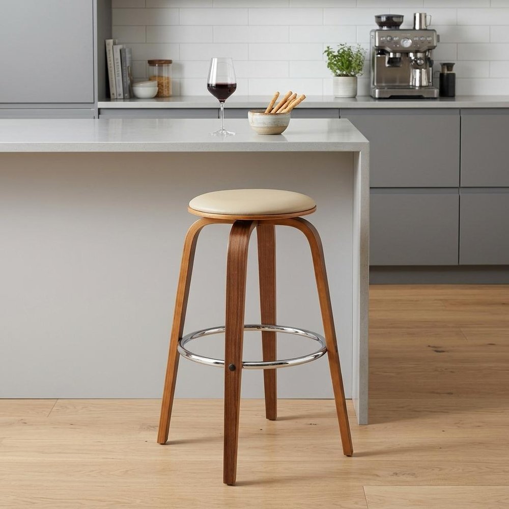 25" Cream And Brown Fabric And Iron Backless Counter Height Swivel Bar Chair HomeRoots