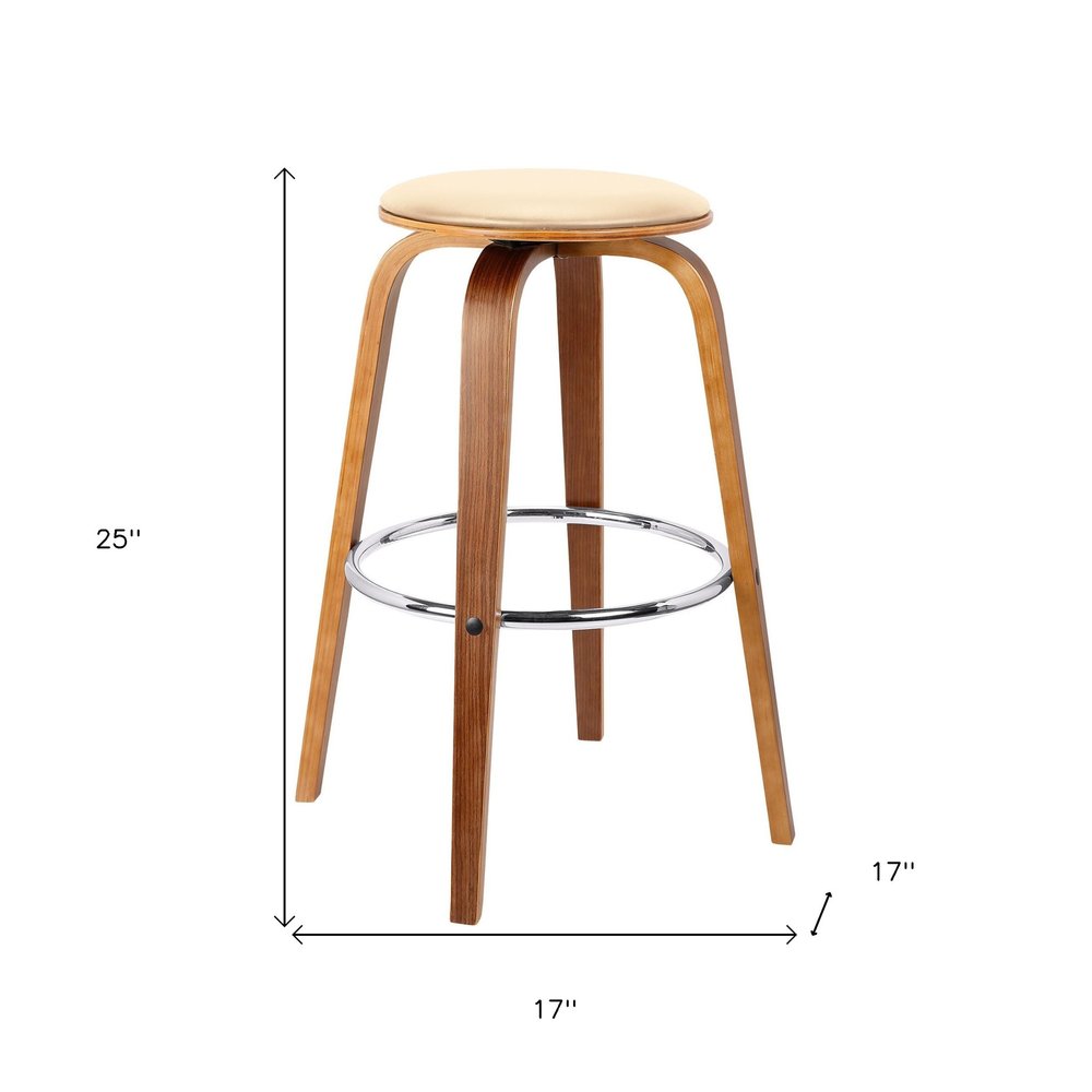 25" Cream And Brown Fabric And Iron Backless Counter Height Swivel Bar Chair HomeRoots