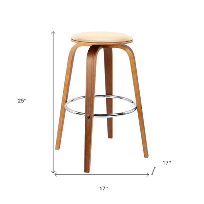 25" Cream And Brown Fabric And Iron Backless Counter Height Swivel Bar Chair HomeRoots