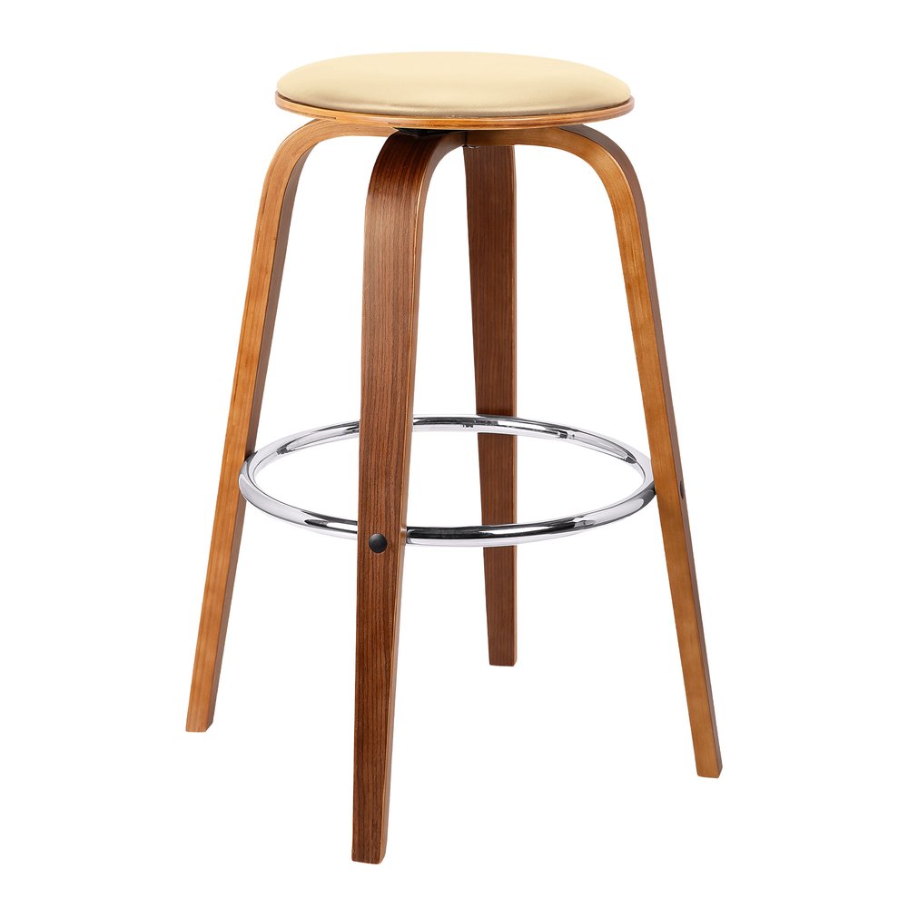 25" Cream And Brown Fabric And Iron Backless Counter Height Swivel Bar Chair HomeRoots