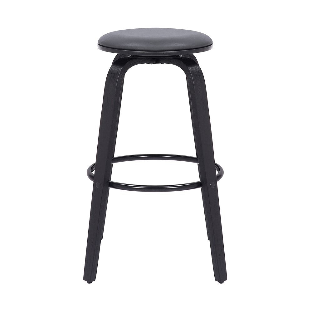 29" Gray And Black Fabric And Solid Wood Backless Bar Height Swivel Bar Chair HomeRoots