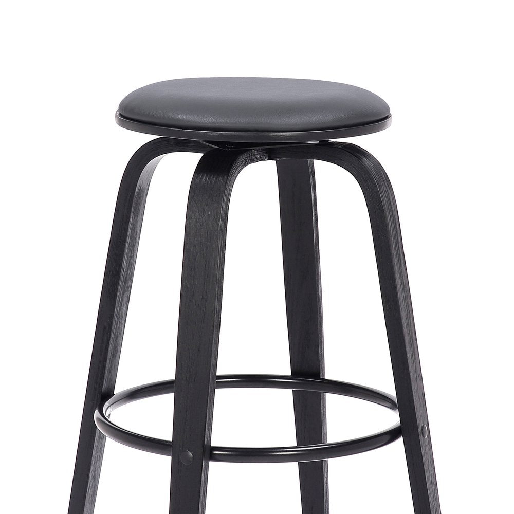 29" Gray And Black Fabric And Solid Wood Backless Bar Height Swivel Bar Chair HomeRoots