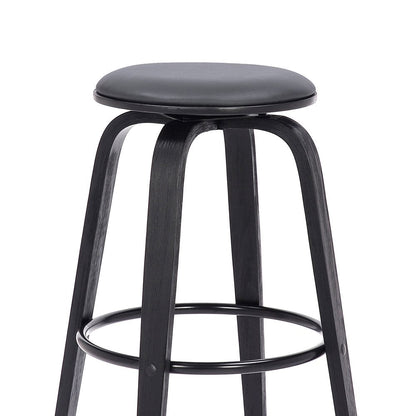 29" Gray And Black Fabric And Solid Wood Backless Bar Height Swivel Bar Chair HomeRoots
