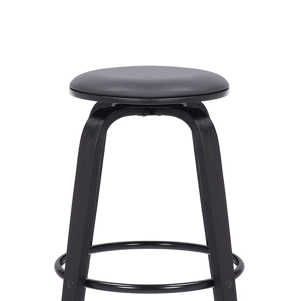 29" Gray And Black Solid Wood Swivel Backless Bar Height Bar Chair HomeRoots