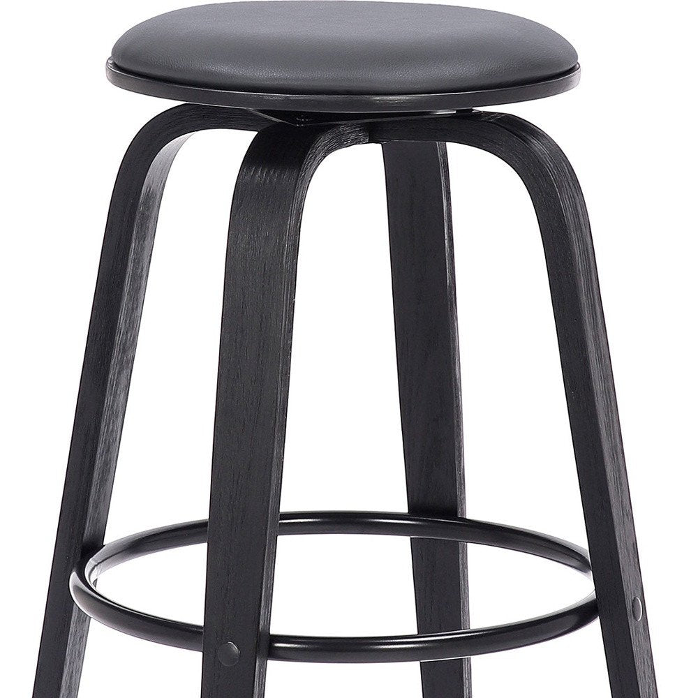 29" Gray And Black Solid Wood Swivel Backless Bar Height Bar Chair HomeRoots