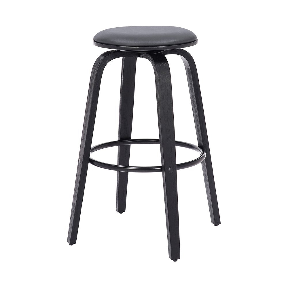 29" Gray And Black Fabric And Solid Wood Backless Bar Height Swivel Bar Chair HomeRoots