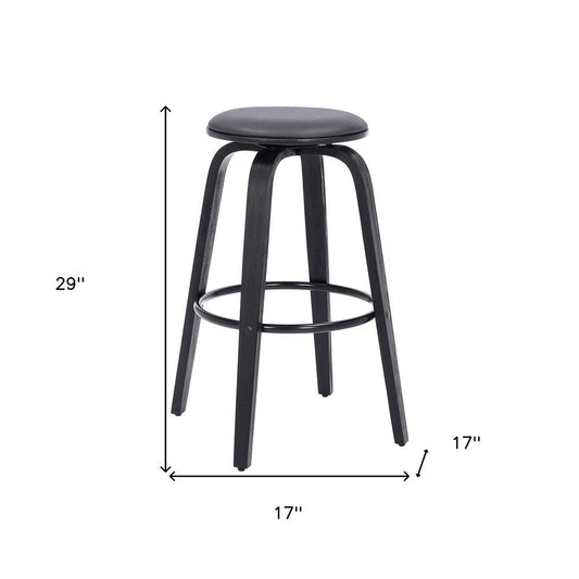 29" Gray And Black Fabric And Solid Wood Backless Bar Height Swivel Bar Chair HomeRoots