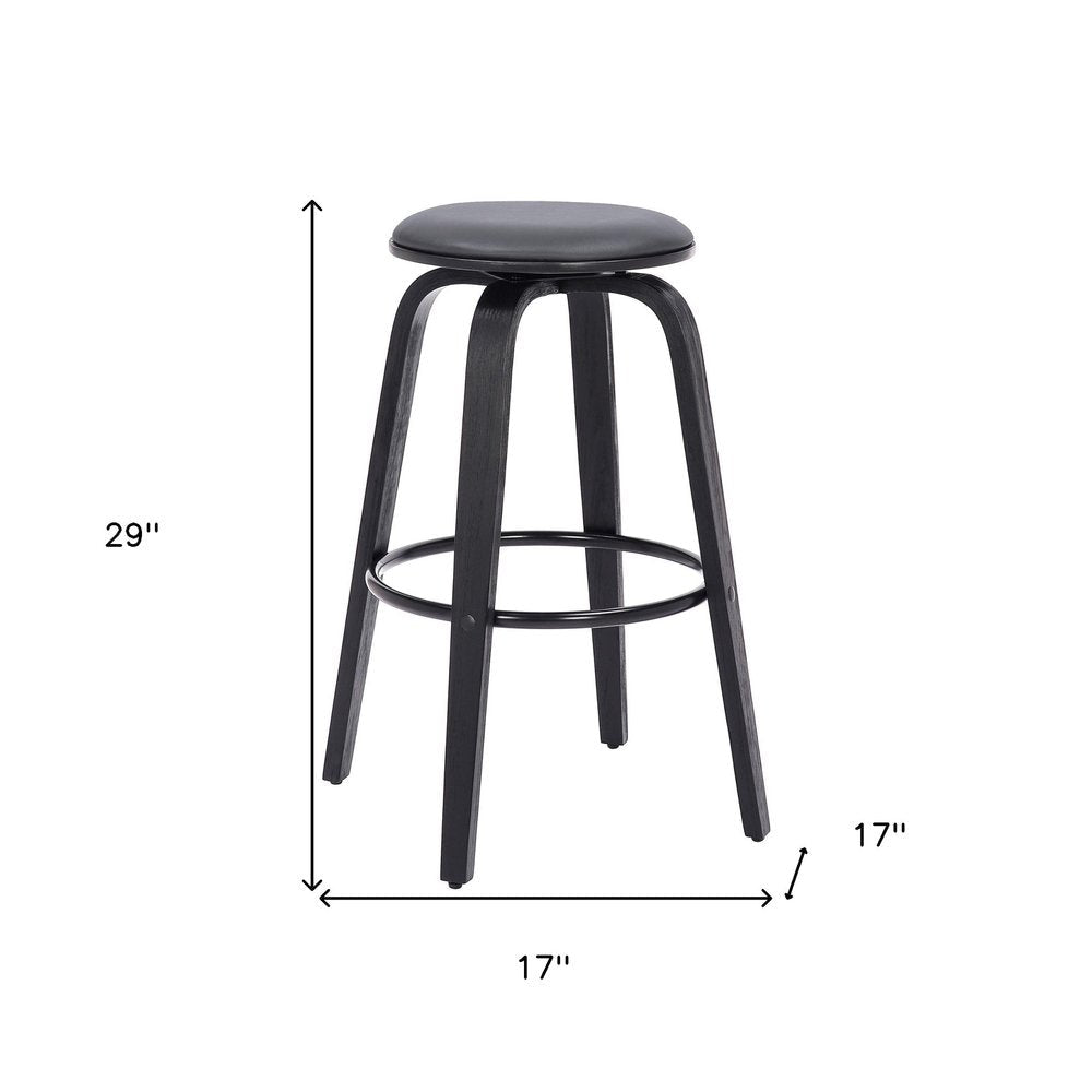 29" Gray And Black Solid Wood Swivel Backless Bar Height Bar Chair HomeRoots