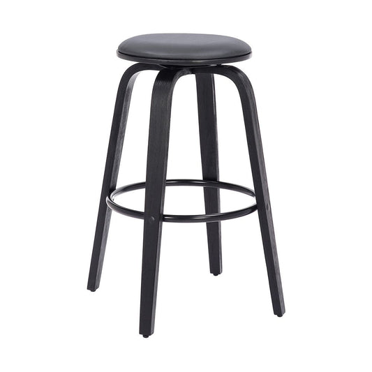29" Gray And Black Fabric And Solid Wood Backless Bar Height Swivel Bar Chair HomeRoots