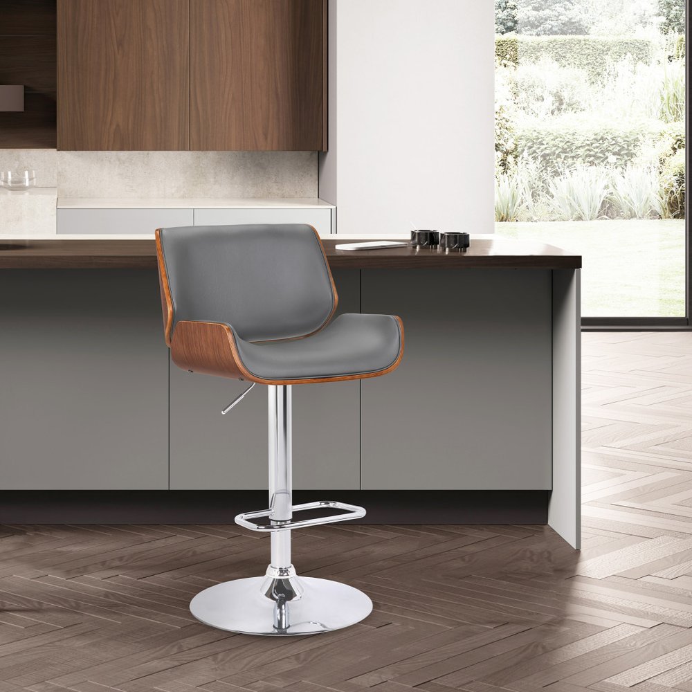 Gray And Silver Fabric And Iron Low Back Adjustable Height Swivel Bar Chair HomeRoots