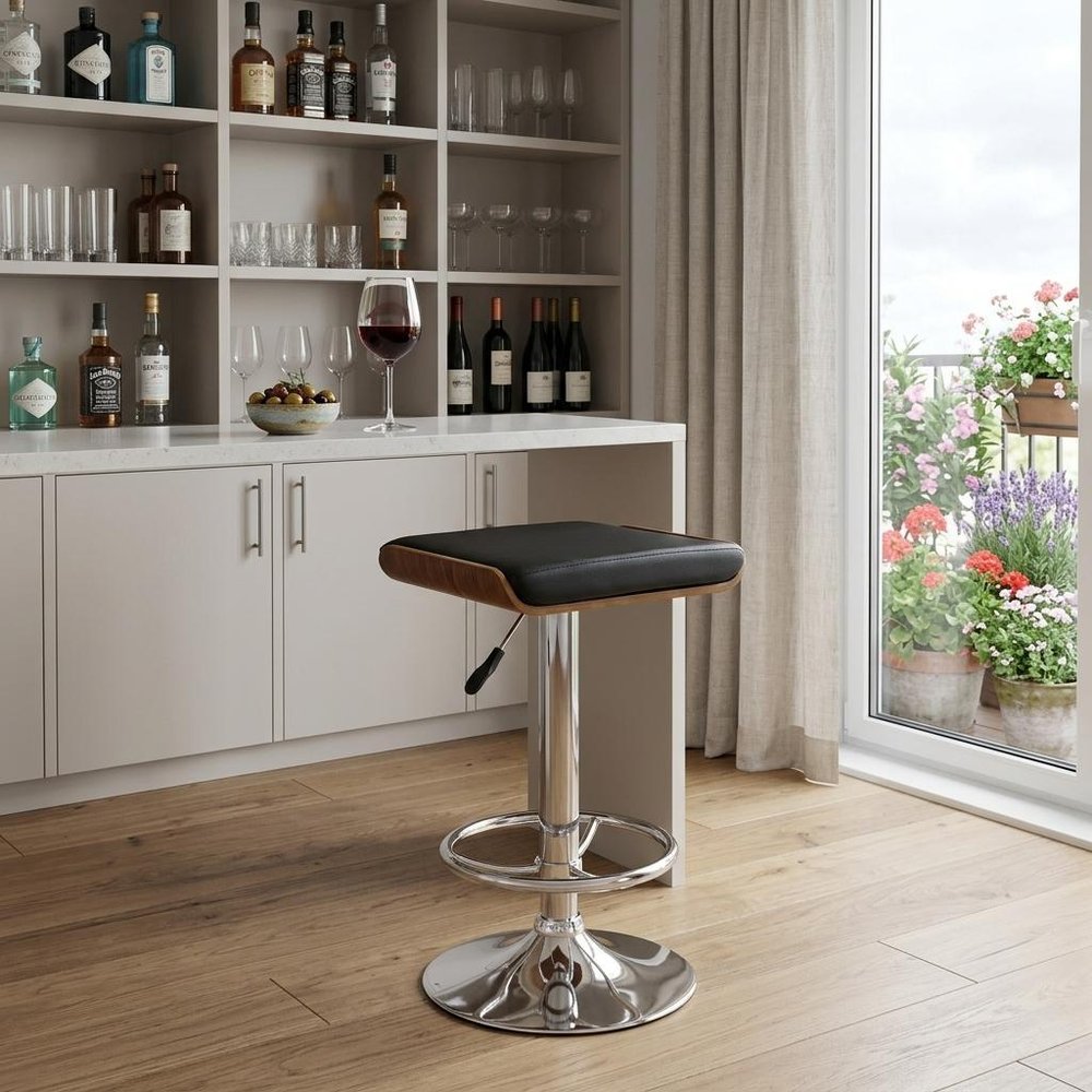 Black And Silver Fabric And Iron Backless Adjustable Height Bar Chair HomeRoots